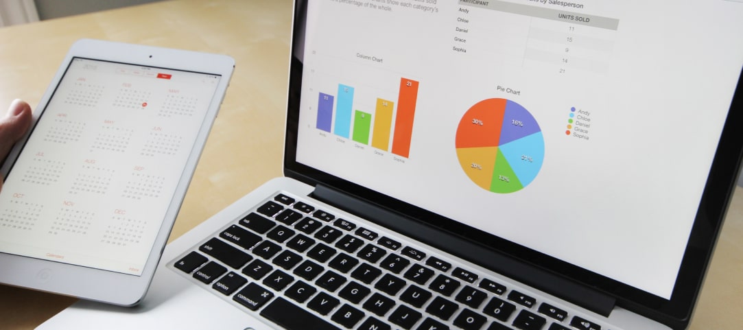Notebook showing a report with different types of graphs