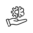 Icon of a hand holding a shape that's half brain, half settings icon
